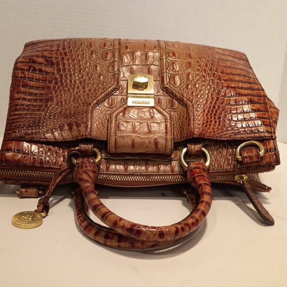 Vintage BRAHMIN ANNABELLE Melbourne Pecan Croc-Embossed Leather Zip-top Satchel - Picture 8 of 15